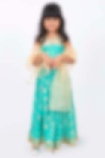 Sea Green Polyester Sequins Embellished Skirt Set For Girls by Elaisha at Pernia's Pop Up Shop