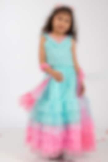 Light Blue & Pink Net Layered Skirt Set For Girls by Elaisha at Pernia's Pop Up Shop