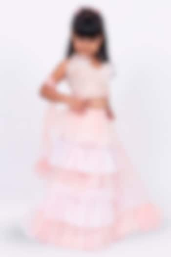 Baby Pink & Off White Net Layered Skirt Set For Girls by Elaisha at Pernia's Pop Up Shop