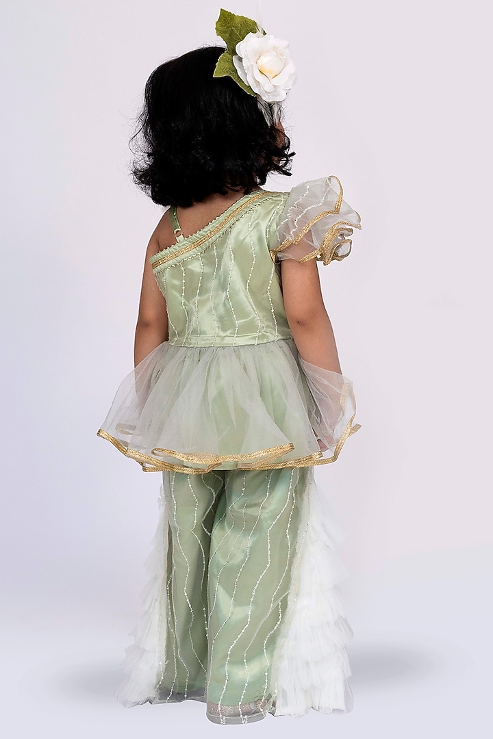 Pista Green Polyester Embroidered Palazzo Pant Set For Girls by Elaisha at Pernia's Pop Up Shop