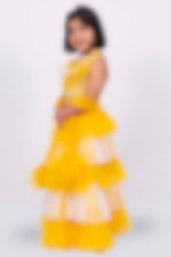 Yellow & Off White Net Layered Skirt Set For Girls by Elaisha at Pernia's Pop Up Shop