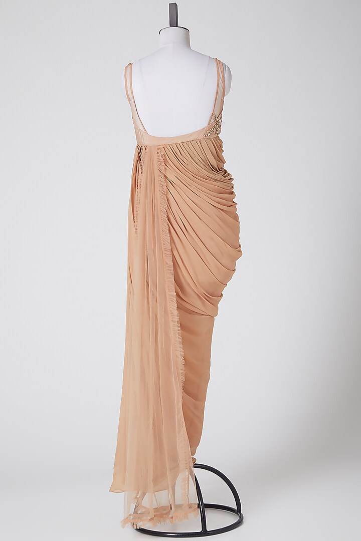 Nude Sequins Embroidered Party Wear Saree Gown by Elena Singh at Pernia's Pop Up Shop