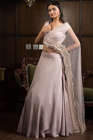 Mauve Embroidered Lehenga Set by Elena Singh