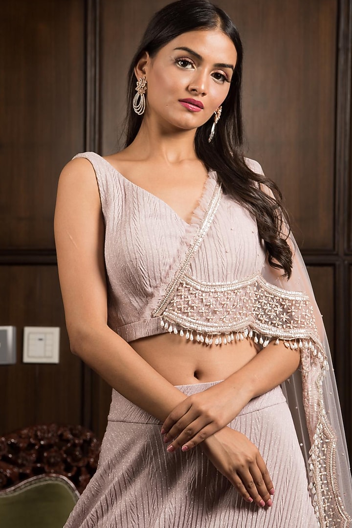 Mauve Embroidered Wedding Lehenga Set by Elena Singh at Pernia's Pop Up Shop