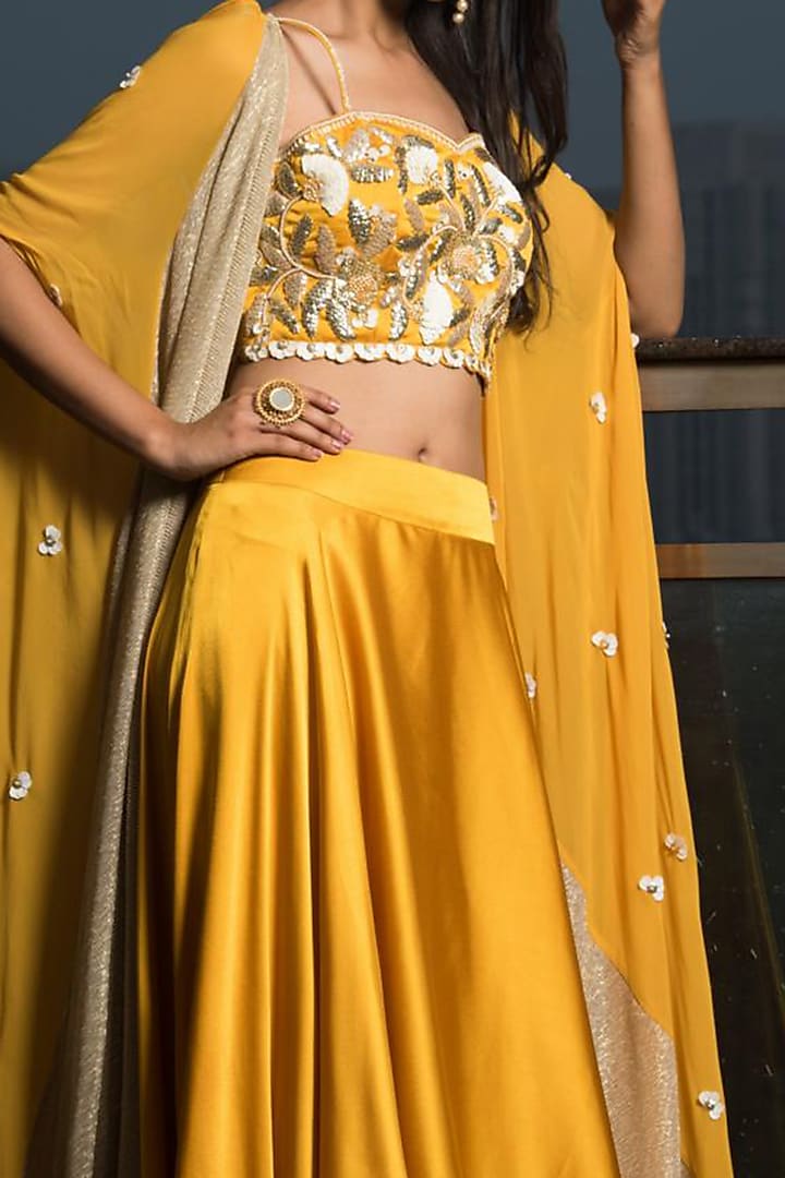 Mustard Embellished Wedding Lehenga Set by Elena Singh at Pernia's Pop Up Shop