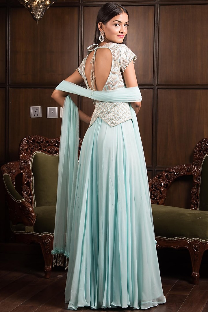 Pastel Blue Embellished Engagement Gown by Elena Singh at Pernia's Pop Up Shop