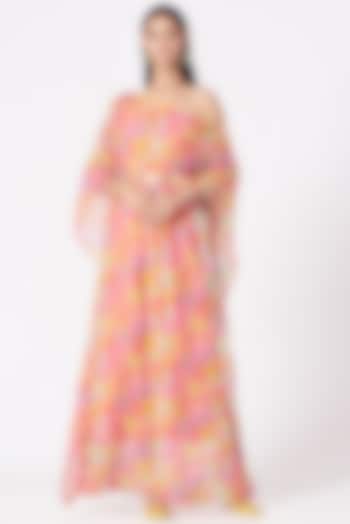 Multi Colored Printed Off Shoulder Draped Dress by Elena Singh