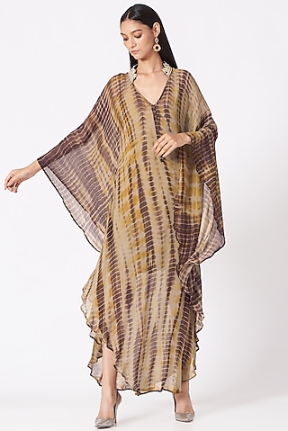 Brown Tie-Dye Kaftan by Elena Singh