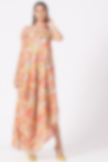 Multi Colored Printed Draped Gown by Elena Singh