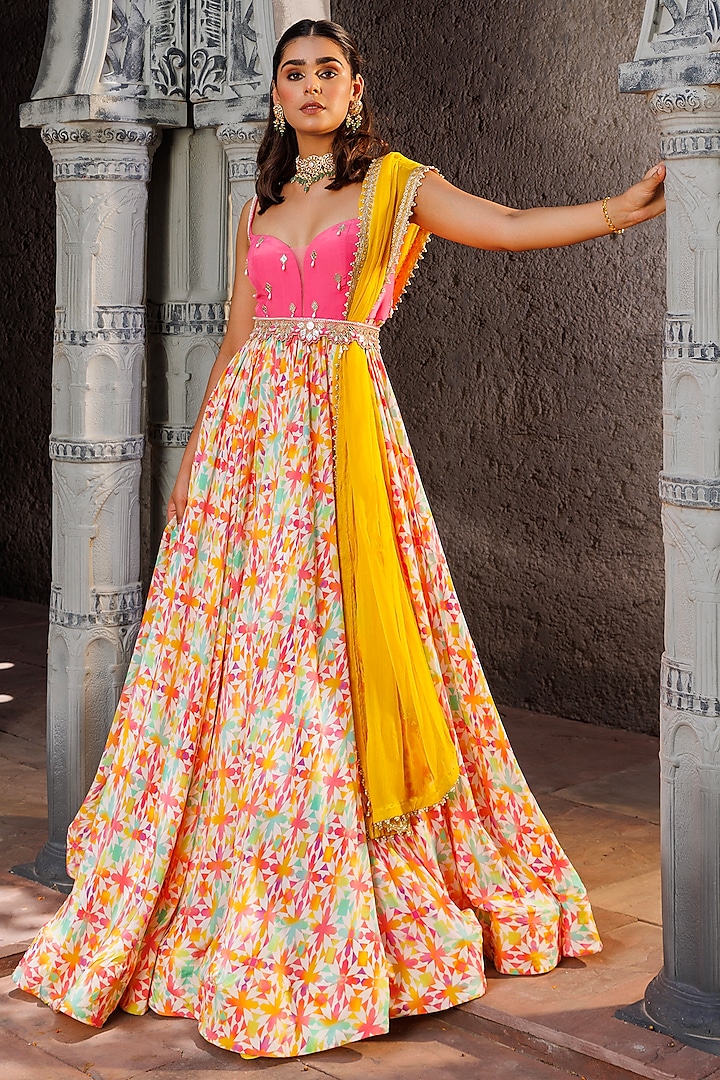 Multi-Colored Crepe Printed Anarkali Set by Elena Singh at Pernia's Pop Up Shop