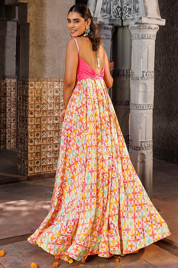 Multi-Colored Crepe Printed Wedding Anarkali Set by Elena Singh at Pernia's Pop Up Shop