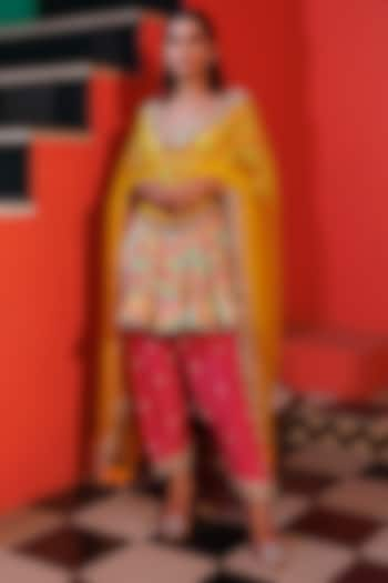 Multi-Colored Crepe Kalidar Kurta Set by Elena Singh