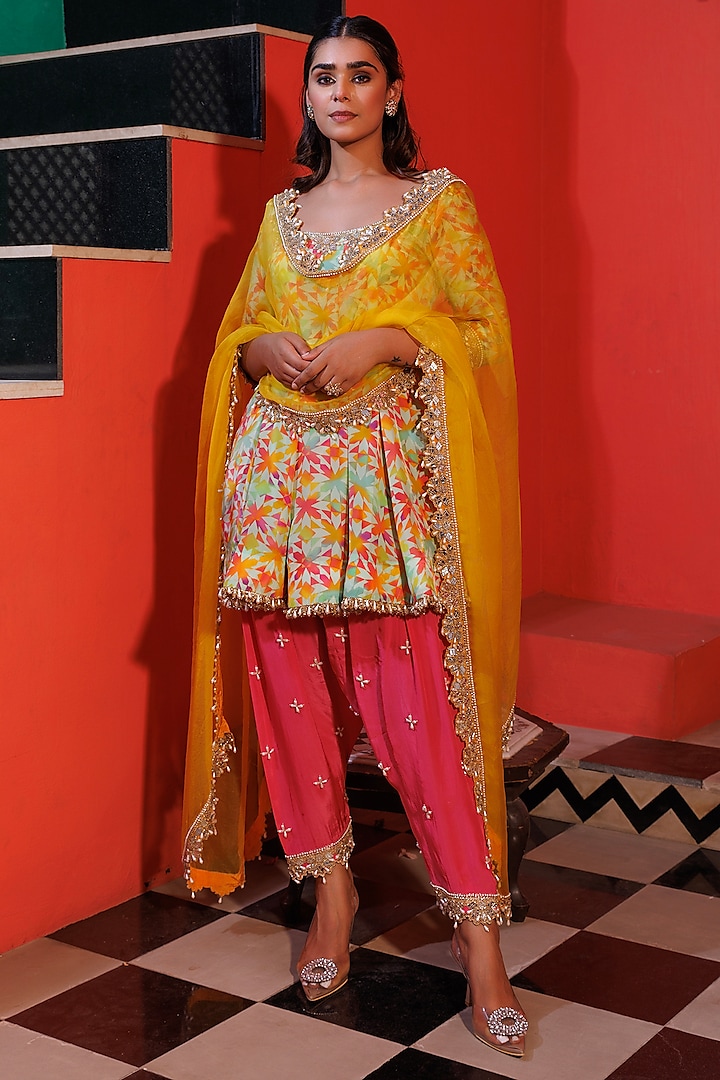 Multi-Colored Crepe Kalidar Kurta Set by Elena Singh