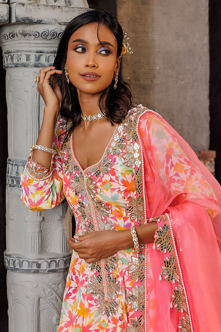 Multi-Colored Crepe Printed Gharara Set by Elena Singh at Pernia's Pop Up Shop