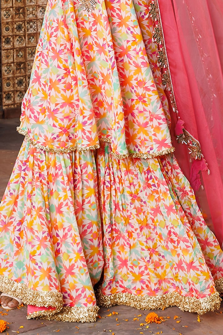 Multi-Colored Crepe Printed Gharara Set by Elena Singh at Pernia's Pop Up Shop