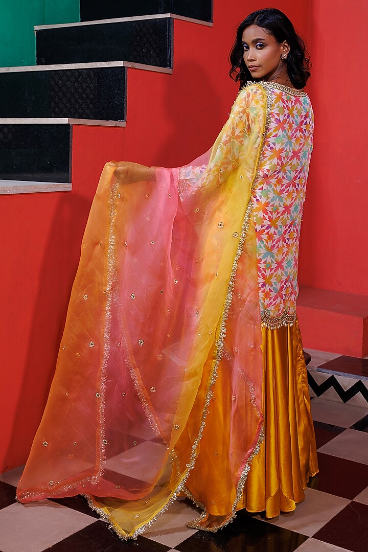 Yellow Satin Wedding Sharara Set by Elena Singh at Pernia's Pop Up Shop