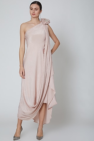Dusty Pink Embellished Draped Dress  by Elena Singh