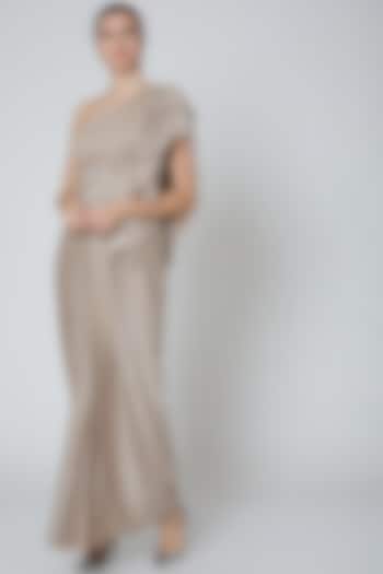 Silver Embellished Draped Gown by Elena Singh