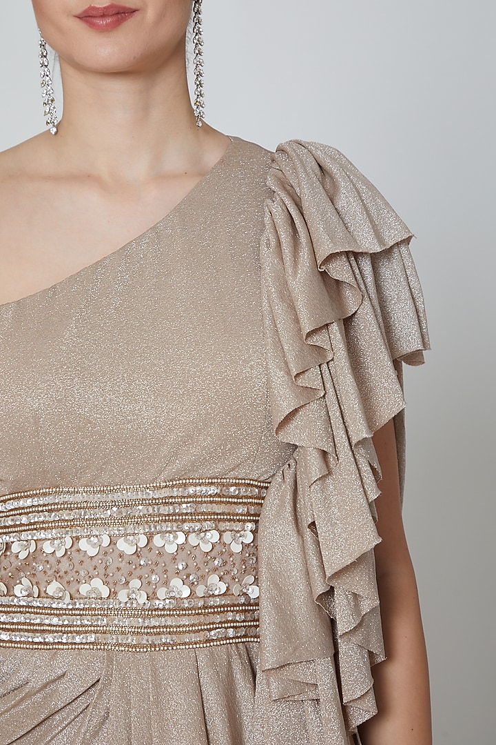 Silver Embellished Draped Party Wear Gown by Elena Singh at Pernia's Pop Up Shop