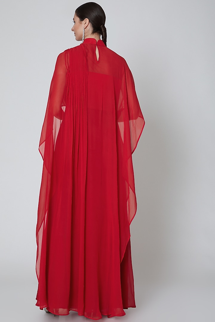 Red Embroidered Saree Party Wear Gown by Elena Singh at Pernia's Pop Up Shop