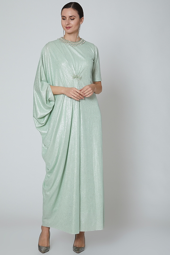 Pastel Green Embellished Gown by Elena Singh