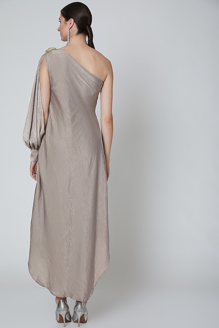 Pastel Brown Embroidered Draped Vacation Dress by Elena Singh at Pernia's Pop Up Shop