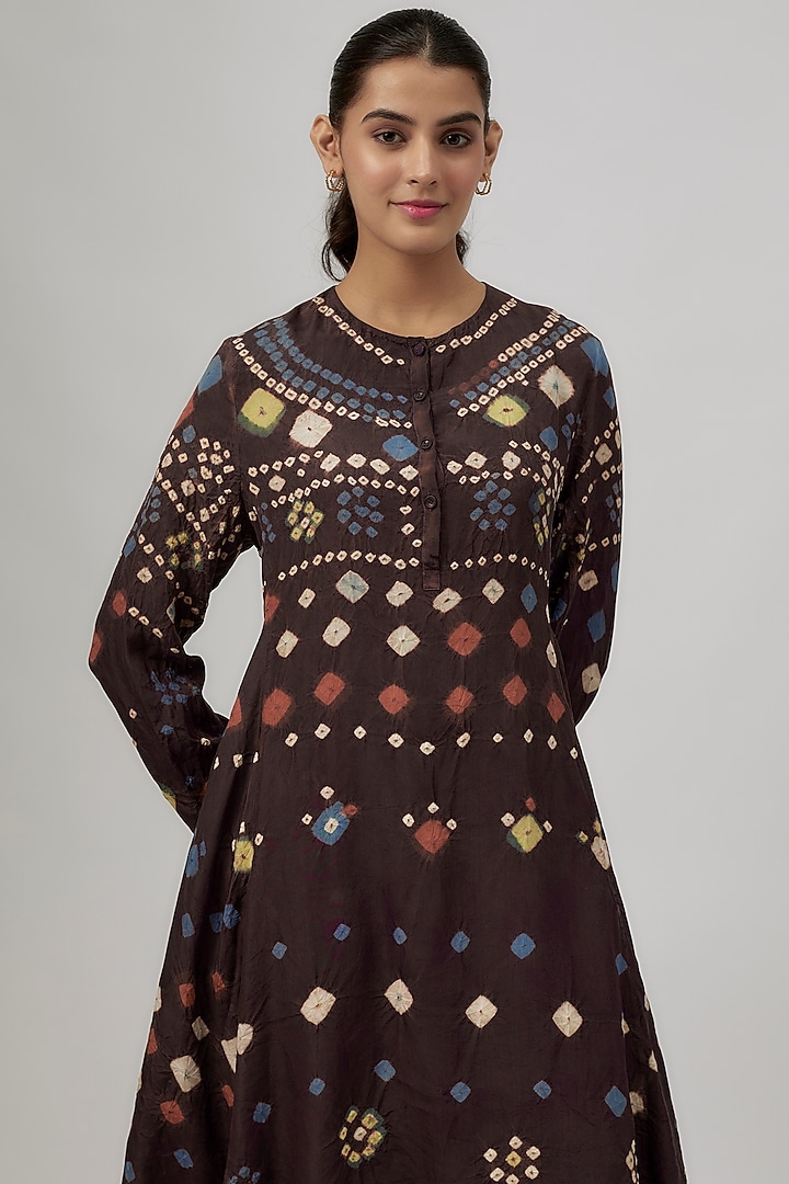 Madder Violet Silk Bandhani-Dyed Flared Party Wear Dress by 11.11 / eleven eleven at Pernia's Pop Up Shop