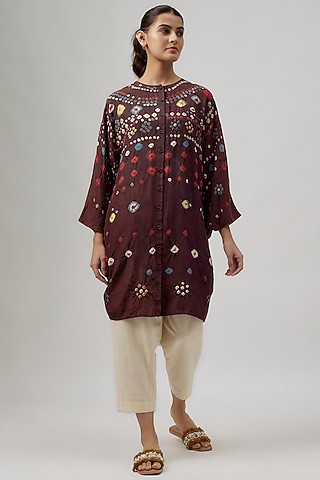 Madder Violet Fine Silk Bandhani-Dyed Dress by 11.11 / eleven eleven