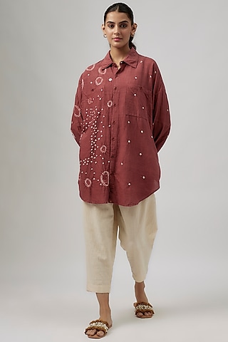 Red Cotton Silk Bandhani Motif Shirt by 11.11 / eleven eleven