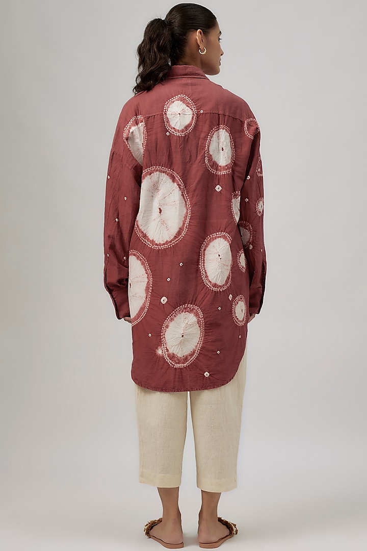 Red Cotton Silk Bandhani Motif Shirt by 11.11 / eleven eleven at Pernia's Pop Up Shop
