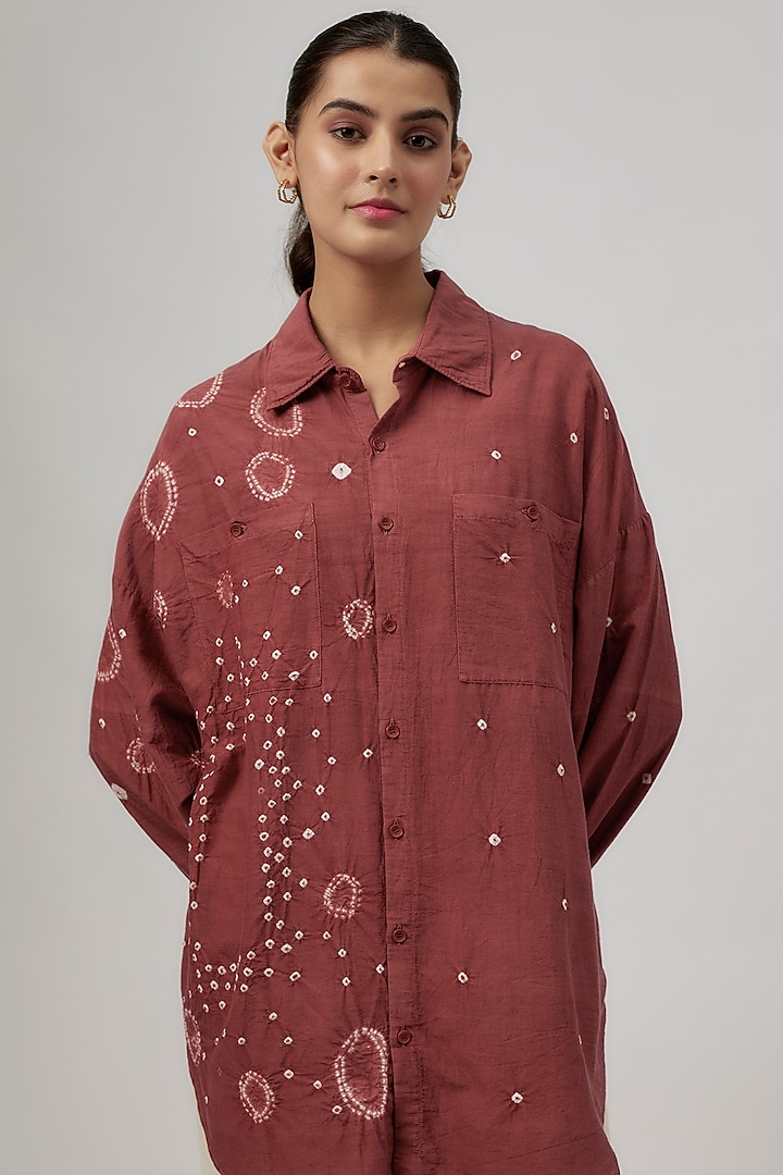 Red Cotton Silk Bandhani Motif Shirt by 11.11 / eleven eleven at Pernia's Pop Up Shop