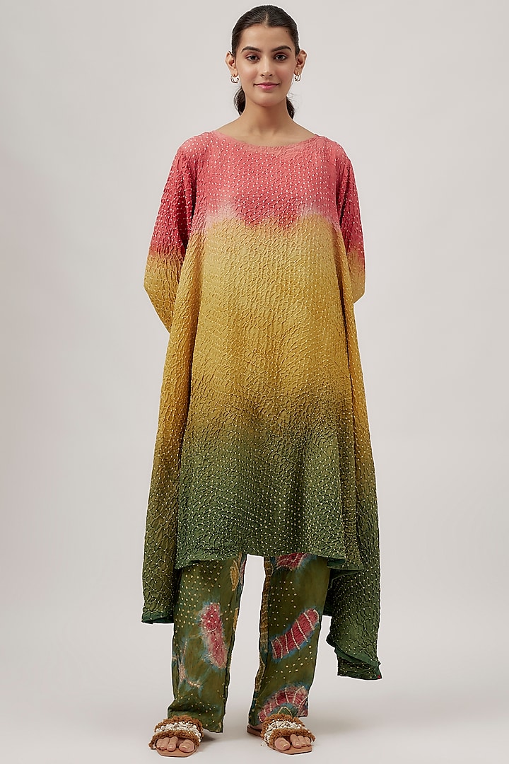 Multi-Colored Cotton Silk Bandhani-Dyed Flared Dress by 11.11 / eleven eleven at Pernia's Pop Up Shop