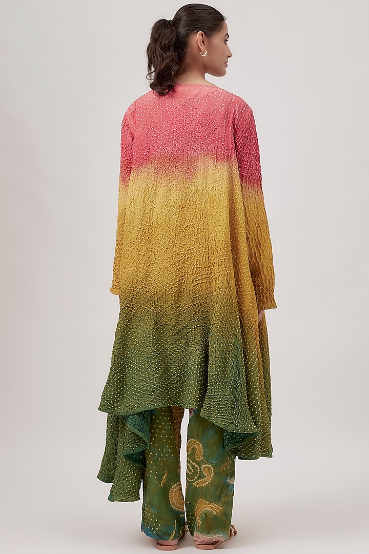 Multi-Colored Cotton Silk Bandhani-Dyed Flared Cocktail Dress by 11.11 / eleven eleven at Pernia's Pop Up Shop