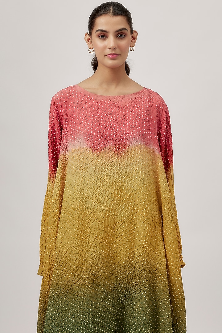 Multi-Colored Cotton Silk Bandhani-Dyed Flared Cocktail Dress by 11.11 / eleven eleven at Pernia's Pop Up Shop