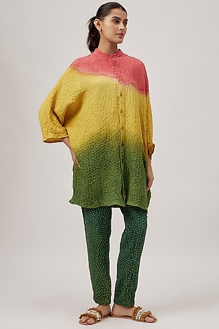 Multi-Colored Fine Silk Bandhani-Dyed Shirt by 11.11 / eleven eleven