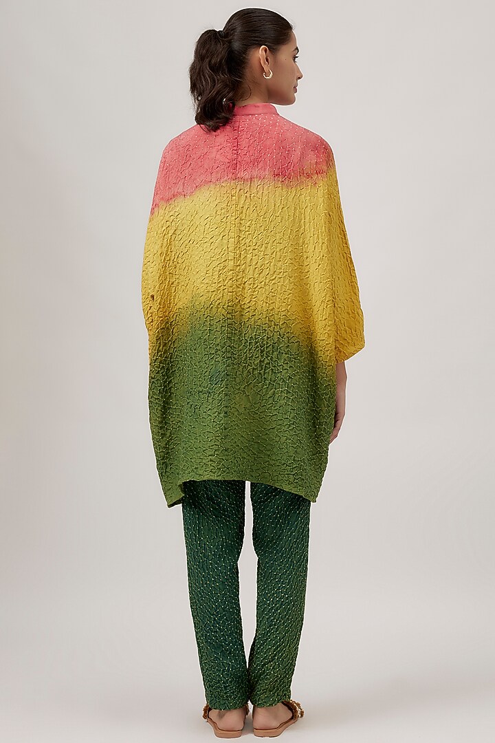 Multi-Colored Fine Silk Bandhani-Dyed Shirt by 11.11 / eleven eleven at Pernia's Pop Up Shop
