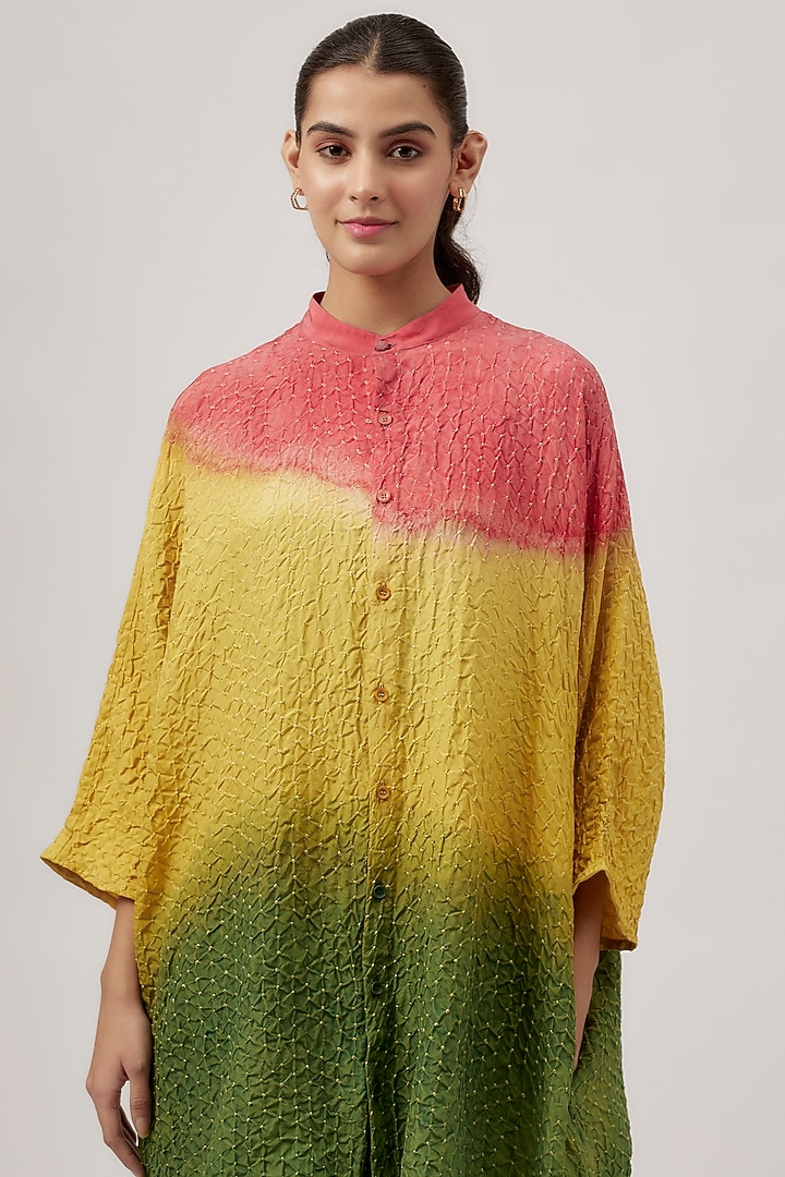 Multi-Colored Fine Silk Bandhani-Dyed Shirt by 11.11 / eleven eleven at Pernia's Pop Up Shop