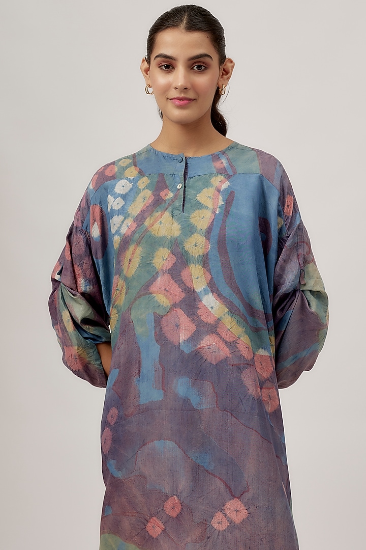 Indigo Fine Silk Screen Printed Oversized Cocktail Dress by 11.11 / eleven eleven at Pernia's Pop Up Shop