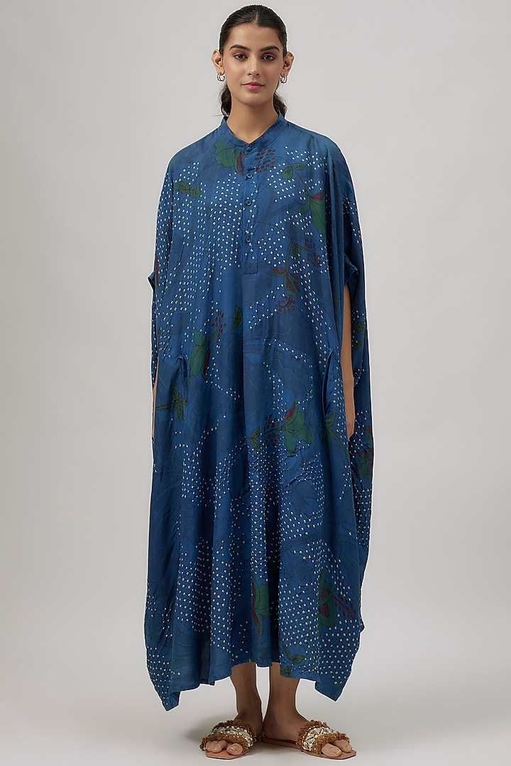 Indigo Fine Silk Bandhani Oversized Dress by 11.11 / eleven eleven at Pernia's Pop Up Shop