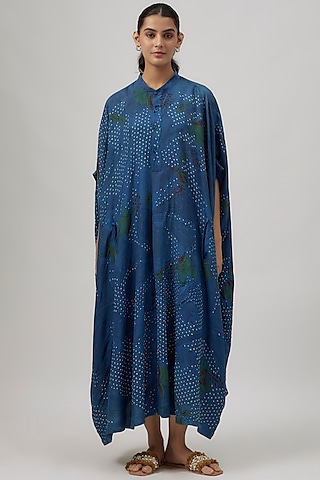 Indigo Fine Silk Bandhani Oversized Dress by 11.11 / eleven eleven