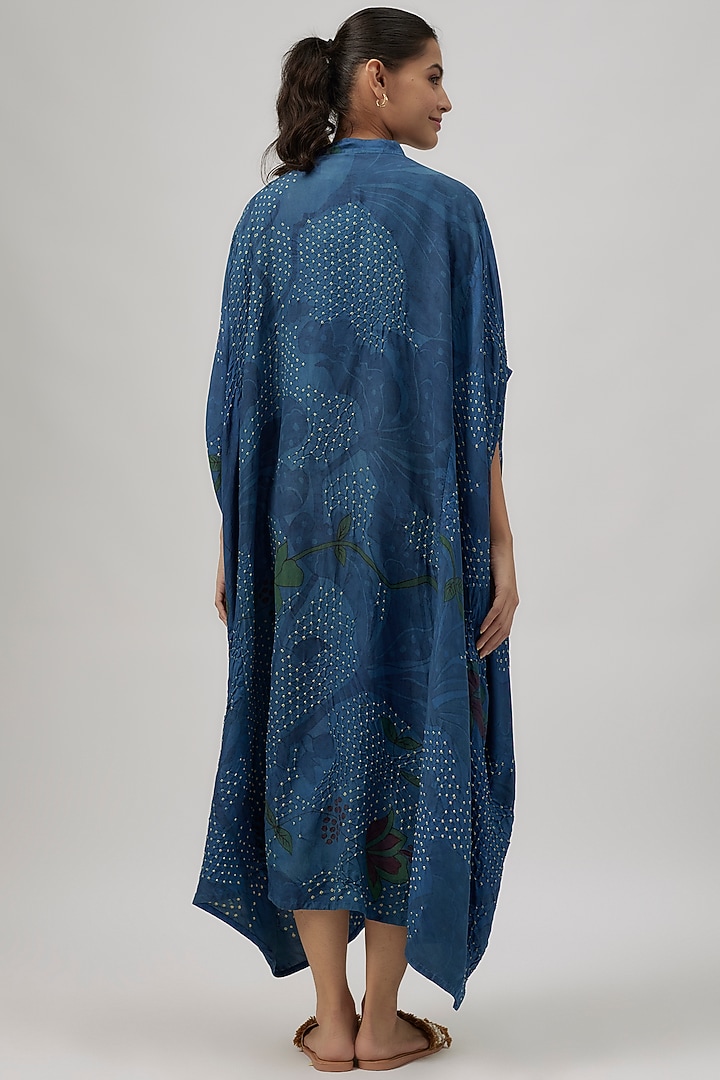 Indigo Fine Silk Bandhani Oversized Party Wear Dress by 11.11 / eleven eleven at Pernia's Pop Up Shop