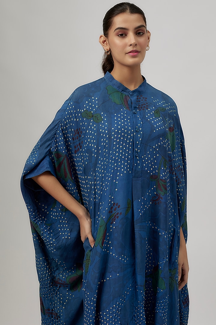 Indigo Fine Silk Bandhani Oversized Party Wear Dress by 11.11 / eleven eleven at Pernia's Pop Up Shop