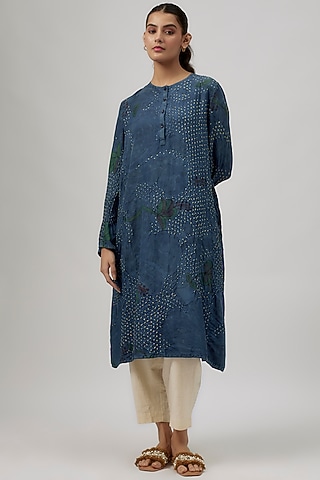 Indigo Fine Silk Bandhani Oversized Dress by 11.11 / eleven eleven