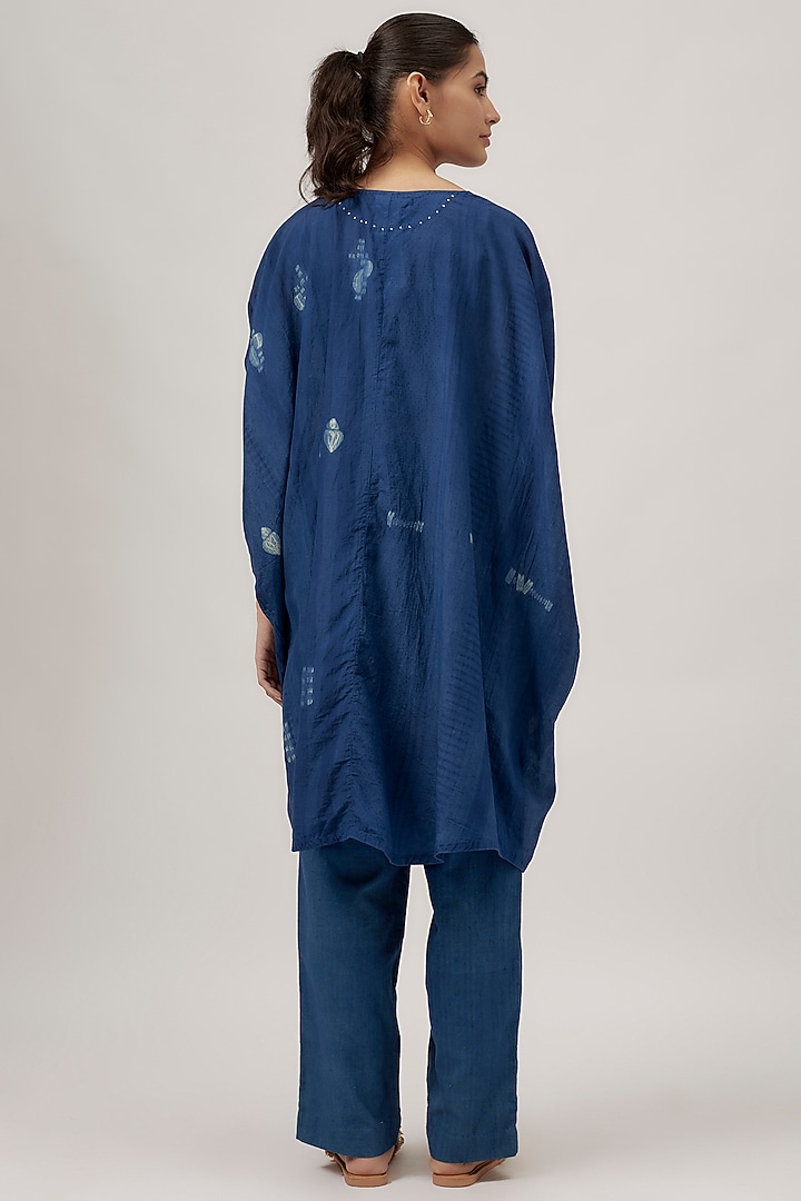Indigo Handwoven Cotton Motif Block Printed Kaftan by 11.11 / eleven eleven at Pernia's Pop Up Shop