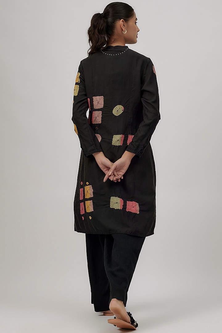 Black Silk Bandhani-Dyed Vacation Dress by 11.11 / eleven eleven at Pernia's Pop Up Shop
