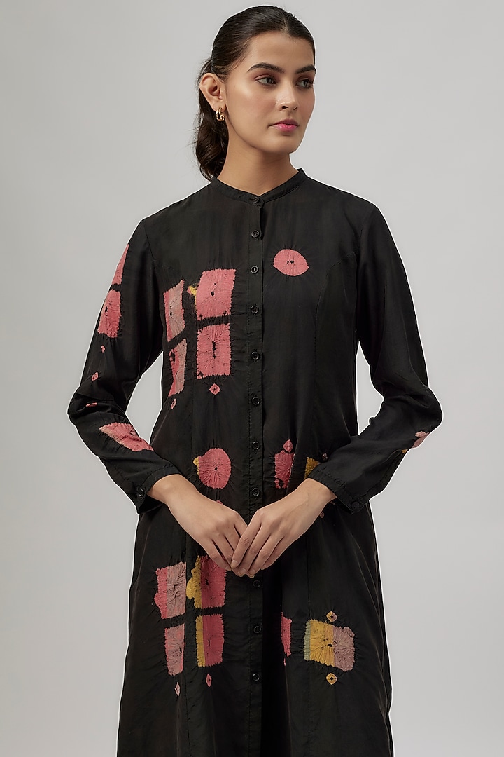 Black Silk Bandhani-Dyed Vacation Dress by 11.11 / eleven eleven at Pernia's Pop Up Shop