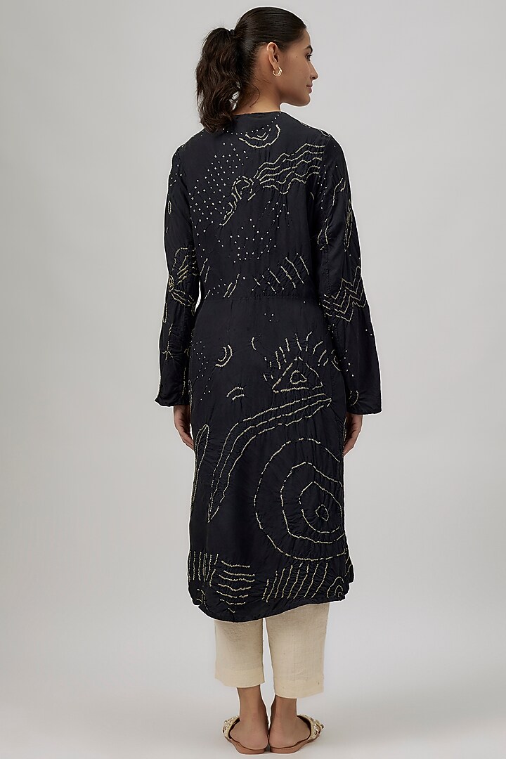 Black Silk Bandhani-Dyed Oversized Cocktail Dress by 11.11 / eleven eleven at Pernia's Pop Up Shop