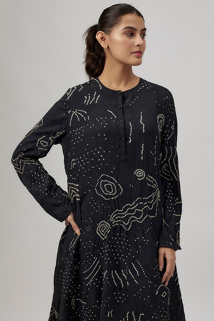 Black Silk Bandhani-Dyed Oversized Cocktail Dress by 11.11 / eleven eleven at Pernia's Pop Up Shop