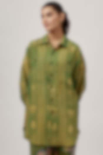 Green Silk Shibori-Dyed Shirt by 11.11 / eleven eleven