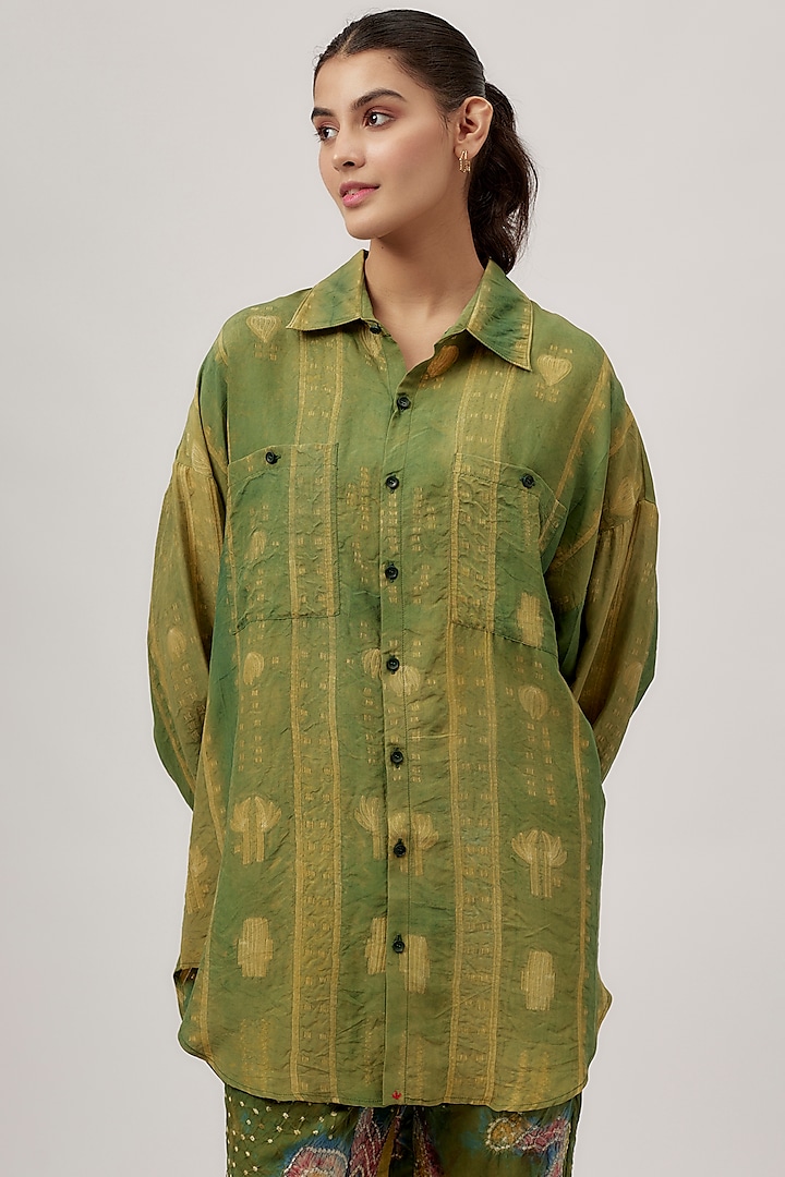 Green Silk Shibori-Dyed Shirt by 11.11 / eleven eleven